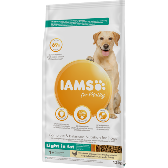 IAMS for Vitality Light zsírszegény száraztáp felnőtt kutyák számára friss csirkehússal 12Kg