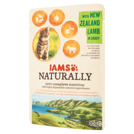 IAMS Naturally nedves táp felnőtt macskáknak új-zélandi báránnyal szaftban 85g