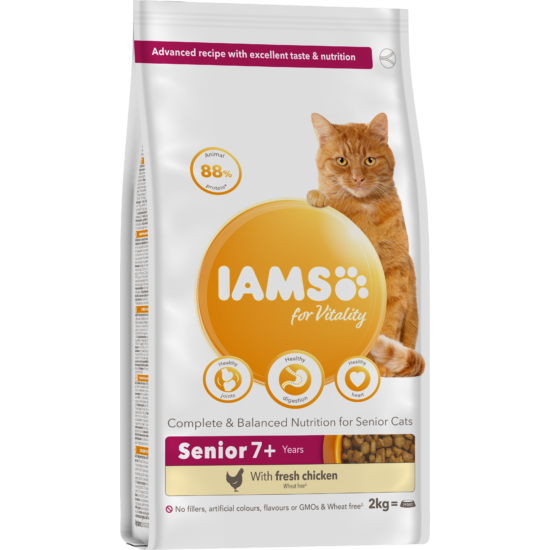 IAMS for Vitality száraz macskatáp idős macskáknak friss csirkével 2Kg