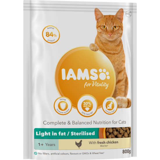 IAMS for Vitality zsírszegény macskatáp elhízásra hajlamos macskáknak friss csirkével 800g