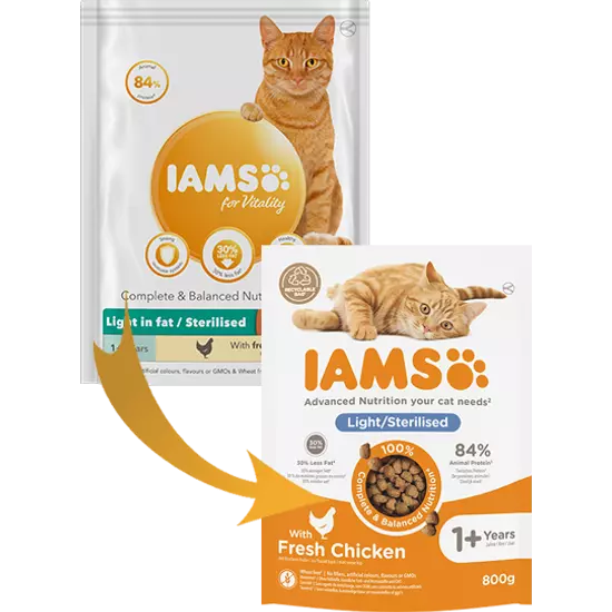 IAMS Advanced Nutrition zsírszegény macskatáp elhízásra hajlamos és sterilizált macskáknak friss csirkével 800g